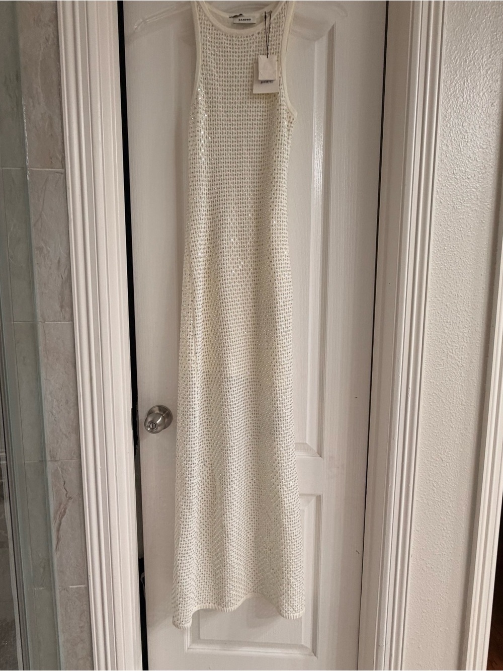 Ivory Rhinestone Studded Knit Dress